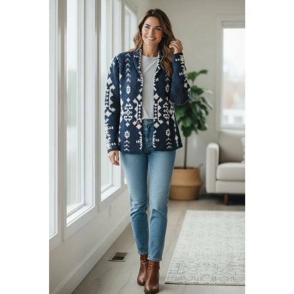 Roxy Peaceful Steph Cardigan Girls Big Sz XL Blue White Tribal Aztec Women XS/S - Picture 4 of 16